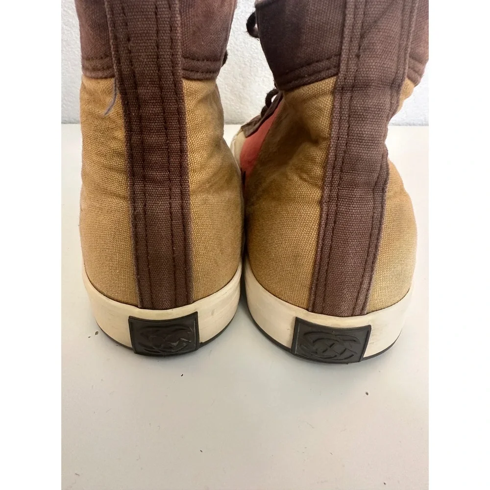 Shan Bu Womens Brown Orange Colorblock Canvas Suede High Top Sneakers Size 9.5